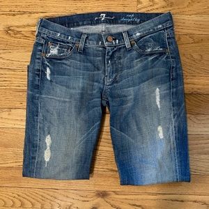 7 For All Mankind Low Rise Distressed Flared Jeans